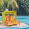 Costway Kids Double Chaise Lounge Patio Lounge Chair with Cup Holders & Awning Blue/Colorful/Brown